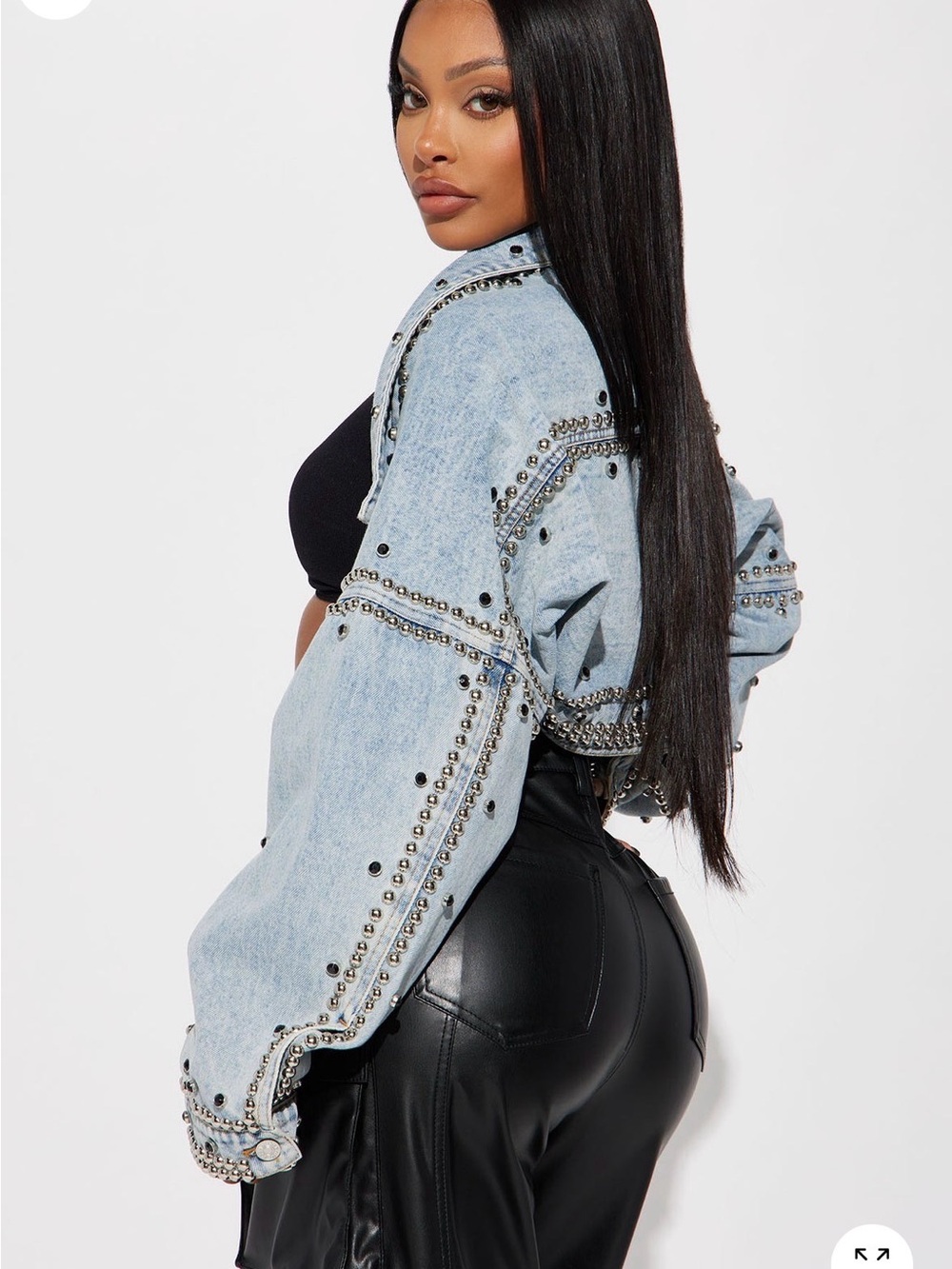 Fashion Nova Light Blue Studded Denim Jacket - Women's - Picture 2 of 7